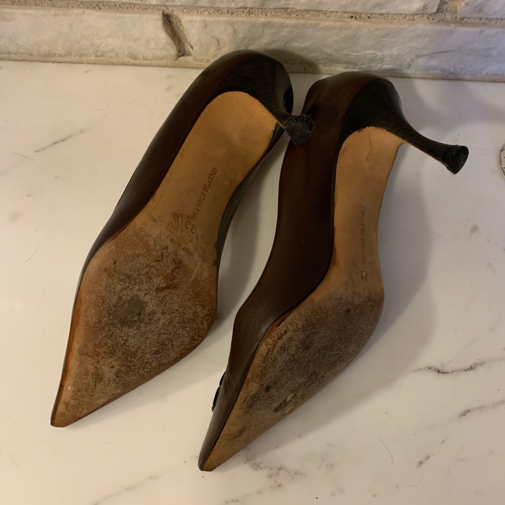 Manolo Blahnik Brown Leather Heels - Picture 8 of 8